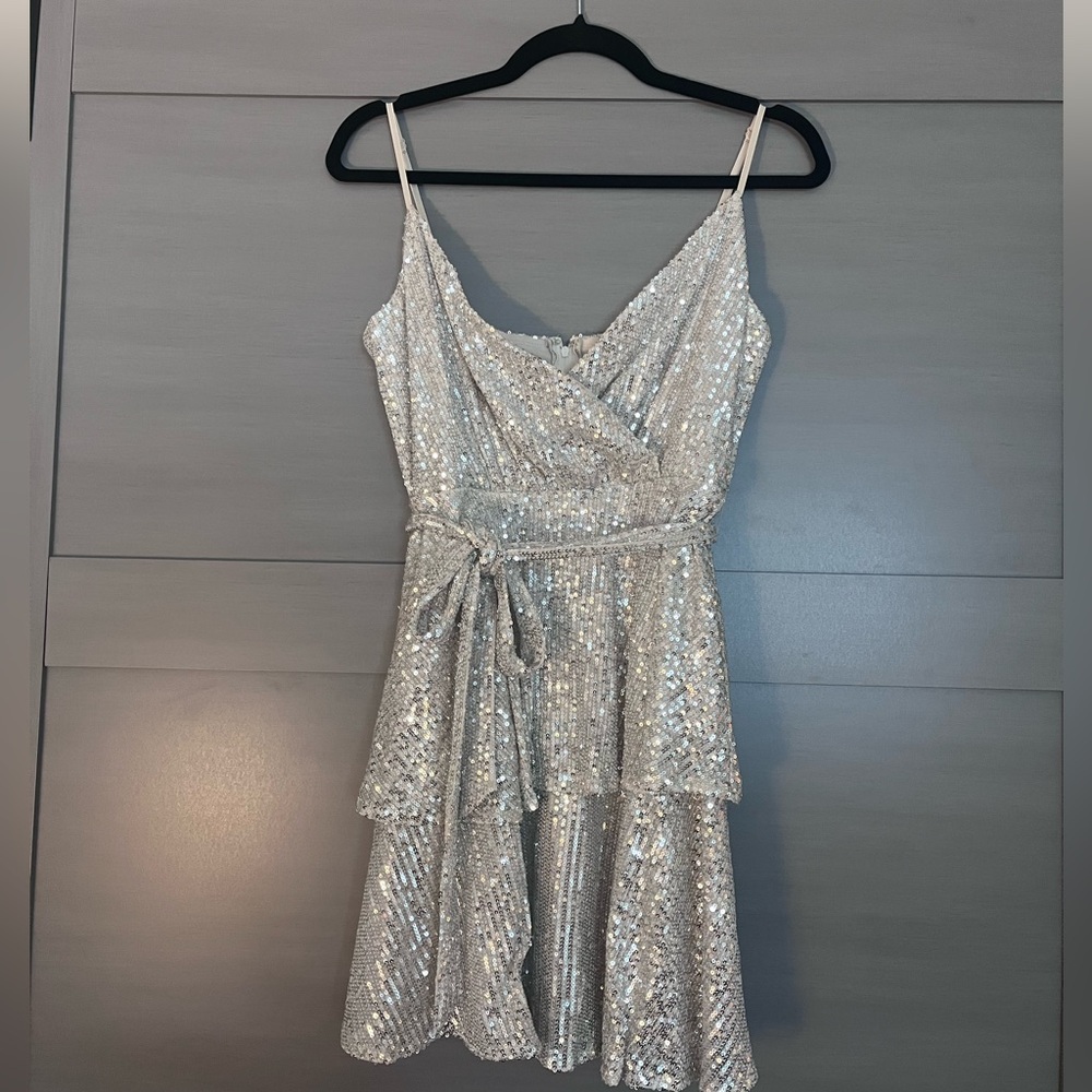Silver sequin mini dress